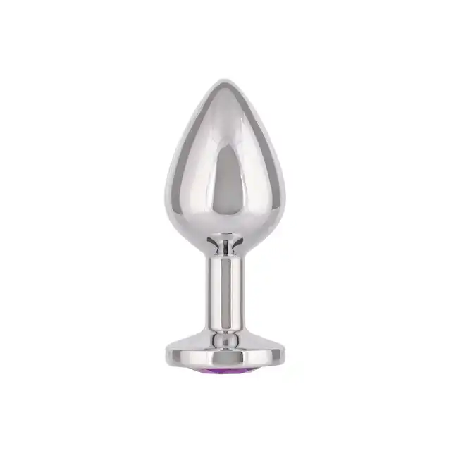 CalExotics - Jewel Large Amethyst Plug. Metalowy korek analny o bezszwowej opływowej konstrukcji z fioletowym kryształkiem w podstawie