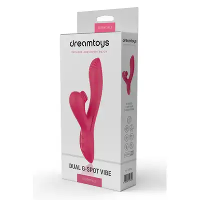 Dream Toys - Essentials Dual G-Spot. Różowy, silikonowy, profilowany wibrator ze stukającym stymulatorem łechtaczki