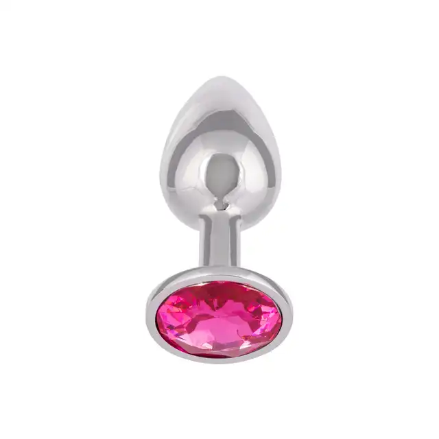 CalExotics - Jewel Small Rose Plug. Niewielki korek analny z różowym kryształkiem, srebrny i gładki plug o opływowym kształcie