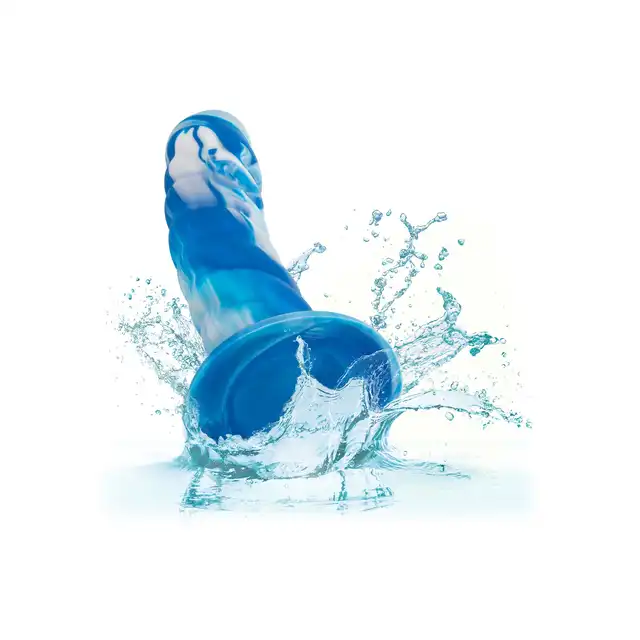 CalExotics - Twisted Ribbed Probe Blue. Silikonowe dildo w niebieskim kolorze z przyssawką w podstawie, zapewniające eksplorację pełną stymulacji