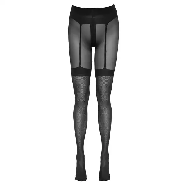 Cottelli Collection - Crotchless Tights Black 2. Rajstopy z delikatnej siateczki, otwarte w kroku i nad pupą, idealne do spontanicznego seksu