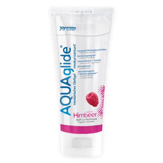 Aqua Glide - Raspberry 100ml. Lubrykant na bazie wody o aromacie maliny, zapewnia nawilżenie i większą intensywność doznań
