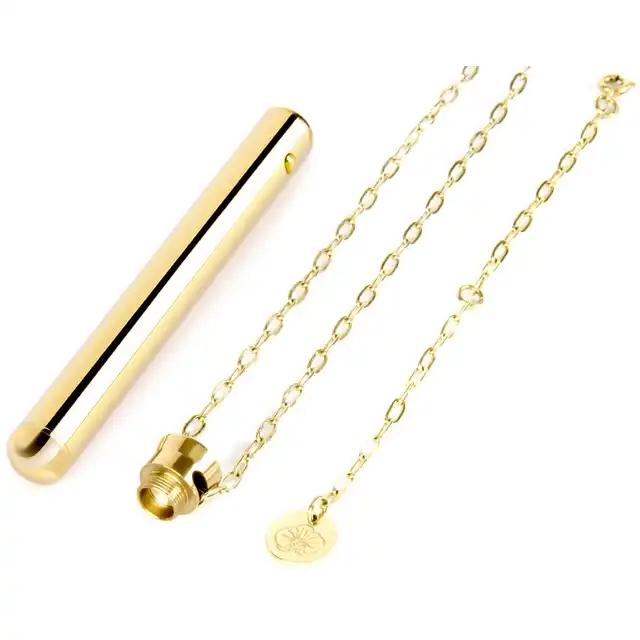 Le Wand - Vibrator Necklace Gold. Elegancki złoty wibrator w formie naszyjnika. Luksusowy naszyjnik z wibratorem o podłużnym kształcie