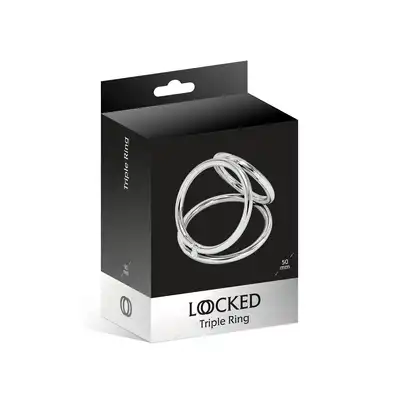 Locked - Triple Ring 50/37/45 mm. Trzy ringi erekcyjne ze stali nierdzewnej, podtrzymują penisa wzmacniając i wydłużając erekcję