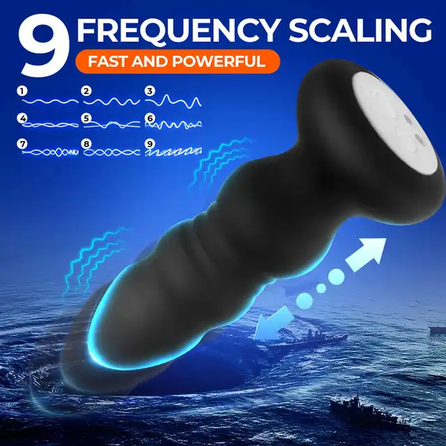 Boys Series - Lighting Thrusting Anal Plug. Wibrujący korek analny na pilota, funkcja ruchu posuwistego z światełkiem led w podstawie