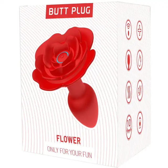 B-Series - Rose Rotating Butt Plug. Wibrujący i rotacyjny korek analny o pięknym kształcie czerwonej róży. Doskonały prezent