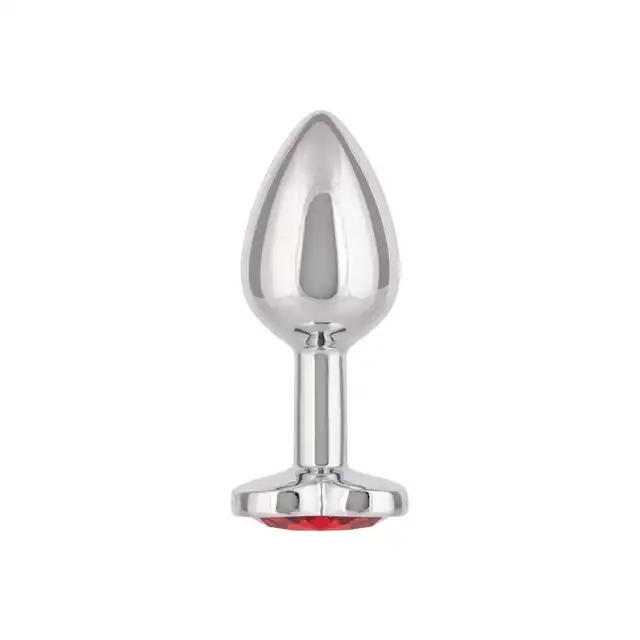 CalExotics - Jewel Small Ruby Heart Plug. Metalowy korek analny z czerwonym serduszkiem w podstawie, wtyczka o zaokrąglonym kształcie
