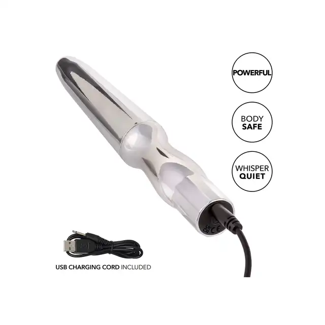 CalExotics - Rechargeable Anal Probe Silver. Smukły wibrator analny o wysokiej intensywności wibracji, satysfakcjonujące doznania