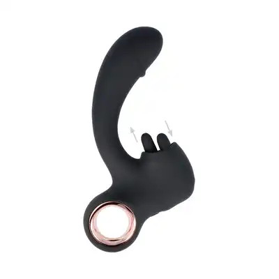 Qiot - Rabbit Vibe Ring. Podwójny wibrator do punktu G z ruchomym stymulatorem łechtaczki, dwa intensywne i niezależne silniki, uchwyt w kształcie pierścienia