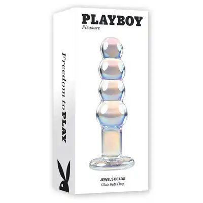 Playboy - Jewels Beads. Luksusowa wtyczka analna w kształcie koralików z nietłukącego się szkła borokrzemowego, oprzyj się kryształowemu wykończeniu