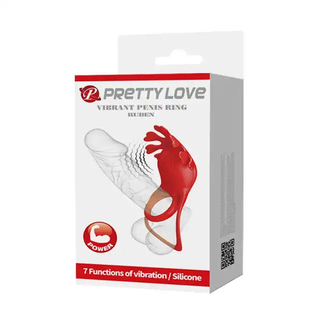 Pretty Love - Rubin Vibrant Penis Ring. Podwójny wibrujący ring na penisa ze stymulatorem łechtaczki w kształcie serc, genialny walentynkowy gadżet