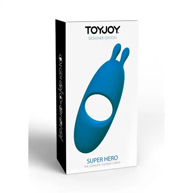 ToyJoy - Super Hero Couples C-Ring. Pierścień erekcyjny, potężne wibracje masującym trzon i jądra i wibrujące uszka stymulujące łechtaczkę