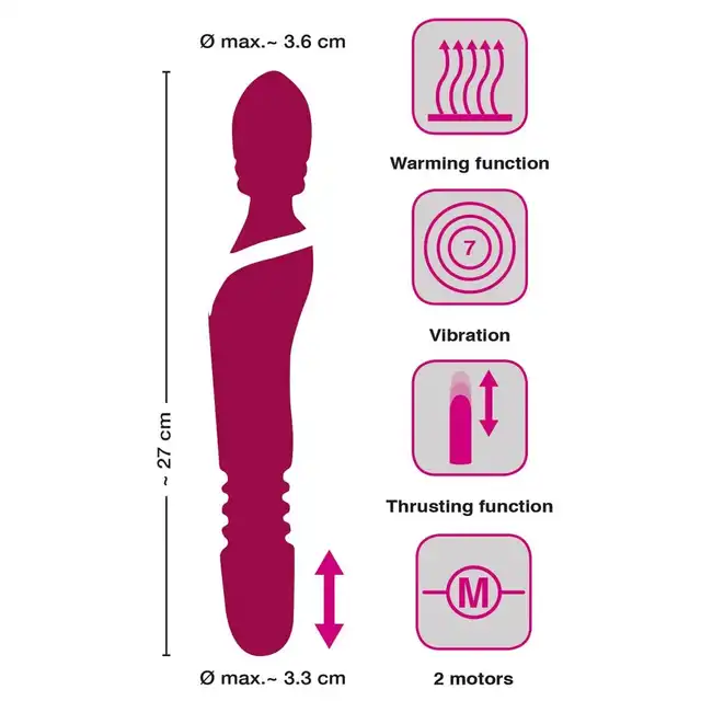 Javida - Warming &amp; Thrusting. Wielofunkcyjny wibrator z ruchomą główką z funkcją posuwu i podgrzewania, 7 trybów wibracji i 3 prędkości ruchu posuwistego