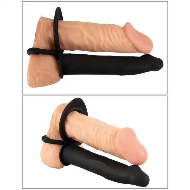 Black Velvets - Vibrating RC Double Fucker. Strapon męski, analny wibrator z pierścieniem na penisa i jądra, zapewniające intensywne doznania podwójnej penetracji
