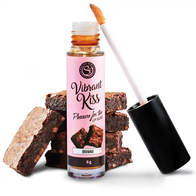 Secret Play - Lip Gloss Vibrant Kiss Brownie. Stymulujący błyszczyk o apetycznym smaku brownie, fale wibracyjne wywołujące mrowienie, pobudza zmysły i zwiększ przyjemność