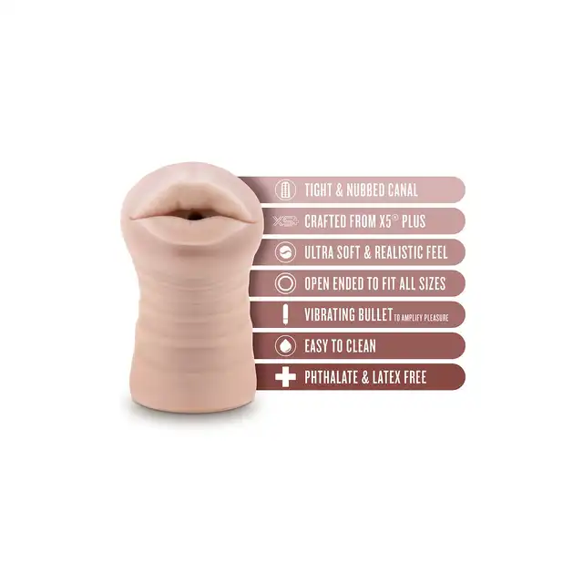 Blush - Enlust Nicole Vibrating. Realistyczny masturbator z mini wibratorem w zestawie, inspirowany soczystymi ustami kochanki AI