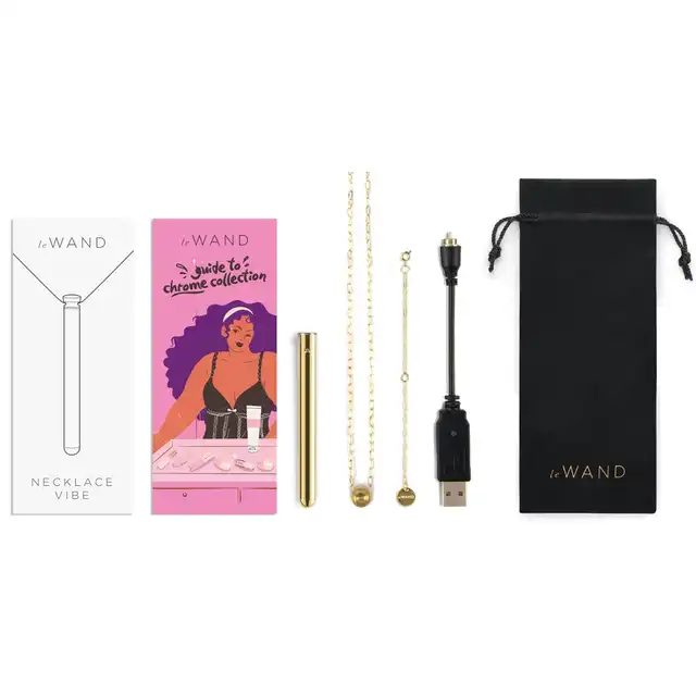 Le Wand - Vibrator Necklace Gold. Elegancki złoty wibrator w formie naszyjnika. Luksusowy naszyjnik z wibratorem o podłużnym kształcie