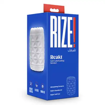 Blush - Rize Reakt Stroker White. Kieszonkowy masturbator z dwoma strukturami stymulacyjnymi, miękki i rozciągliwy materiał
