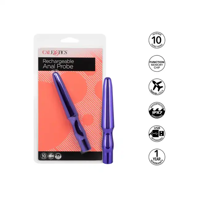 CalExotics - Rechargeable Anal Probe Purple. Smukły wibrator analny o wysokiej intensywności wibracji, satysfakcjonujące doznania