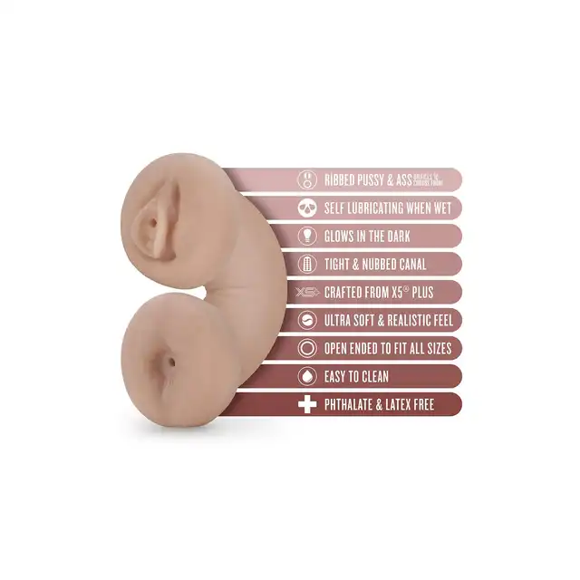 Blush - Enlust Tasha Glow. Dwustronny masturbator z anusem i pochwą modelki AI, wyjątkowe żebrowanie do jeszcze mocniejszej stymulacji