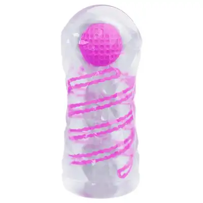 Pretty Love - Transparent Masturbator Pink. Przezroczysty masturbator męski z żebrowaną strukturą i stymulacyjną kulką wewnątrz
