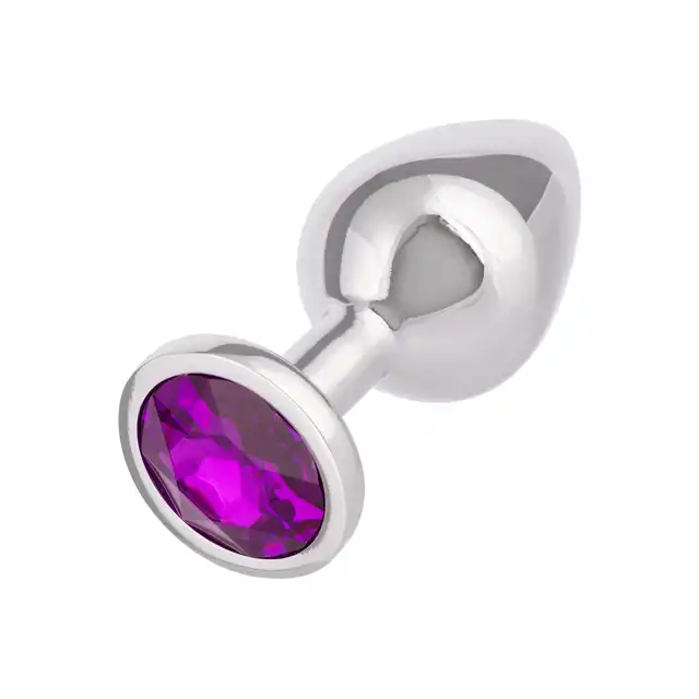 CalExotics - Jewel Large Amethyst Plug. Metalowy korek analny o bezszwowej opływowej konstrukcji z fioletowym kryształkiem w podstawie
