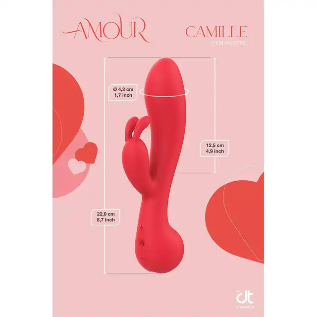 Amour - Rabbit Vibe Camille. Czerwony, elegancki wibrator z króliczkiem i 2 silniczkami o wodoodporności IPX6