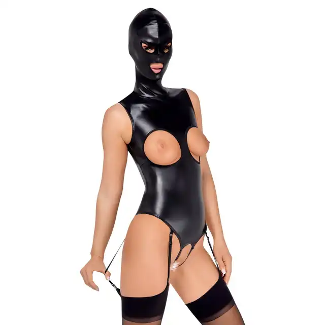 Bad Kitty - Body &amp; Mask L. Ultra eksponujące body w stylu BDSM, otwarte krocze i miseczki w połączeniu z maską na twarz jako ekstrawaganckie połączenie