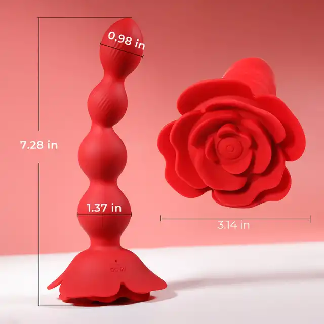 Boys Series - Flower Rose Rotating Anal Beads. Wibrujące koraliki analne na pilota z innowacyjną funkcją obrotową, elegancki design róży