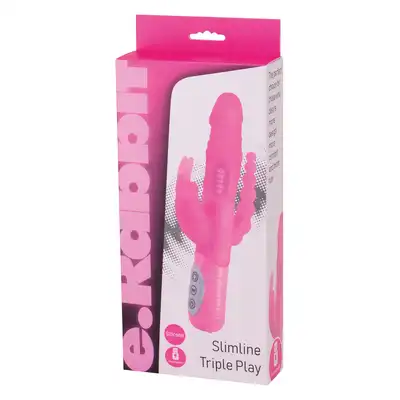 Seven Creations - E.Rabbit Slimline Triple Play. Potrójny wibrator do stymulacji pochwowej, łechtaczkowej i analnej, obrotowe kulki w głównym trzonie