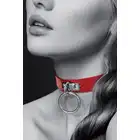 Bijoux Pour Toi - Choker with Ring Red. Obroża ozdobna na szyję w kolorze krwistej czerwieni, elegancka biżuteria BDSM zdobiona zawieszką w kształcie koła