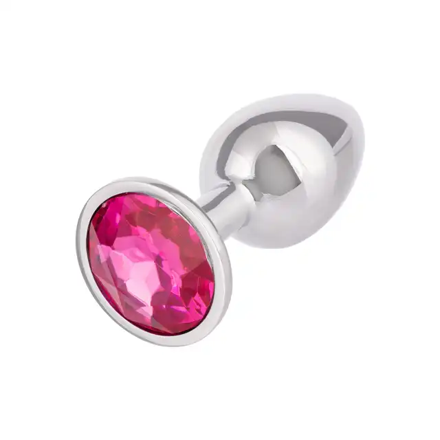 CalExotics - Jewel Small Rose Plug. Niewielki korek analny z różowym kryształkiem, srebrny i gładki plug o opływowym kształcie