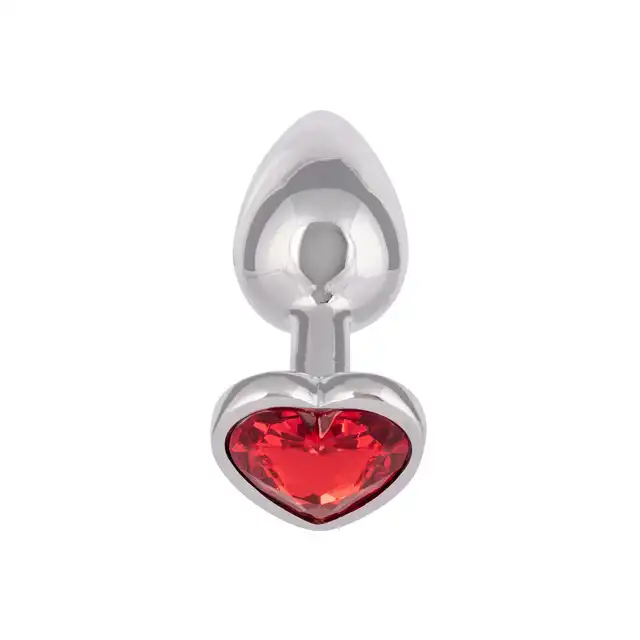 CalExotics - Jewel Small Ruby Heart Plug. Metalowy korek analny z czerwonym serduszkiem w podstawie, wtyczka o zaokrąglonym kształcie