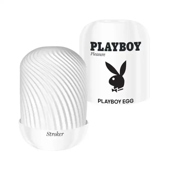 Playboy – Egg Stroker. Mini biały masturbator w formie jajeczka ze stymulującym, spiralnie żebrowanym rękawem