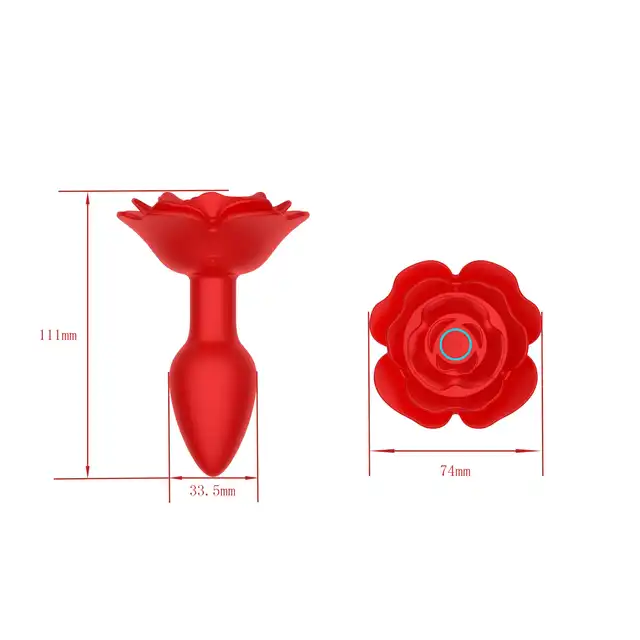 B-Series - Rose Rotating Butt Plug. Wibrujący i rotacyjny korek analny o pięknym kształcie czerwonej róży. Doskonały prezent