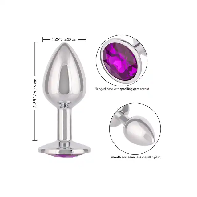 CalExotics - Jewel Small Amethyst Plug. Korek analny o bezszwowej metalowej konstrukcji z fioletowym kryształkiem w podstawie