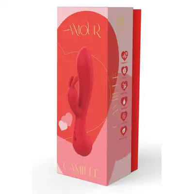 Amour - Rabbit Vibe Camille. Czerwony, elegancki wibrator z króliczkiem i 2 silniczkami o wodoodporności IPX6