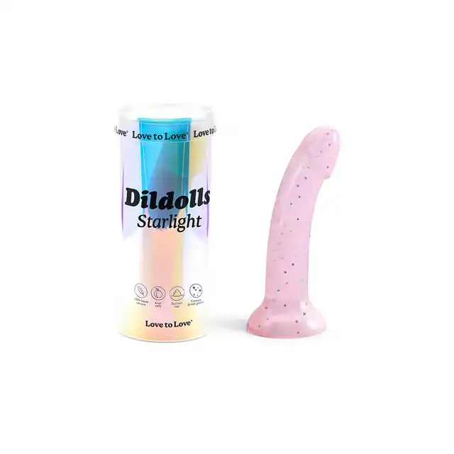 Love to Love - Dildoll Starlight - różowe dildo z silikonu z dodatkiem brokatu w kształcie gwiazd! 