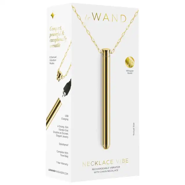 Le Wand - Vibrator Necklace Gold. Elegancki złoty wibrator w formie naszyjnika. Luksusowy naszyjnik z wibratorem o podłużnym kształcie