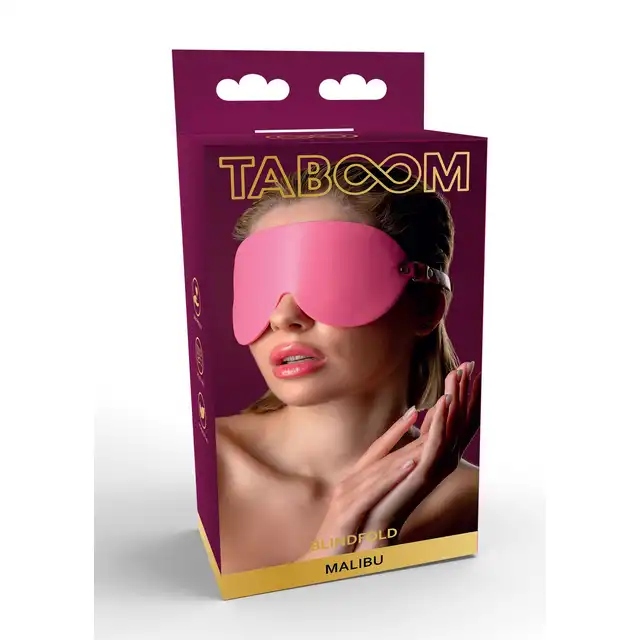 Taboom - Malibu Blindfold Pink. Elegancka różowa opaska na oczy wykonana z wegańskiej skóry PU, ogranicza widzenie i intensyfikuje zmysły