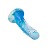 CalExotics - Twisted Ribbed Probe Blue. Silikonowe dildo w niebieskim kolorze z przyssawką w podstawie, zapewniające eksplorację pełną stymulacji