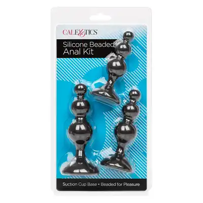 CalExotics - Silicone Beaded Anal Kit. Silikonowy zestaw korków analnych o stożkowym i koralikowym ksztalcie, przyssawka w podstawie