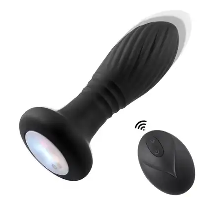 Boys Series - Thrusting Anal Plug Led. Wibrujący korek analny na pilota z funkcją ruchu posuwistego, światełko led w podstawie