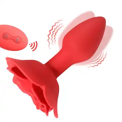B-Series - Rose Rotating Butt Plug. Wibrujący i rotacyjny korek analny o pięknym kształcie czerwonej róży. Doskonały prezent