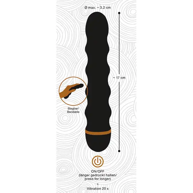Bendy - Wavy Vibrator Black. Elastyczny wibrator rowkowy z miękką fakturą, 20 trybami wibracji, oferujący intensywną stymulację