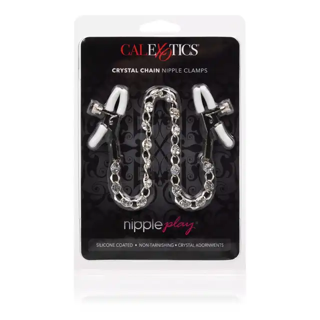Calexotics - Crystal Chain Nipple Clamps White. Klamerki na sutki, zapewniają niezapomniane doznania dzięki regulowanemu naciskowi, solidnej konstrukcji oraz eleganckiemu designowi