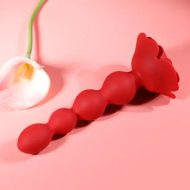 Boys Series - Flower Rose Rotating Anal Beads. Wibrujące koraliki analne na pilota z innowacyjną funkcją obrotową, elegancki design róży