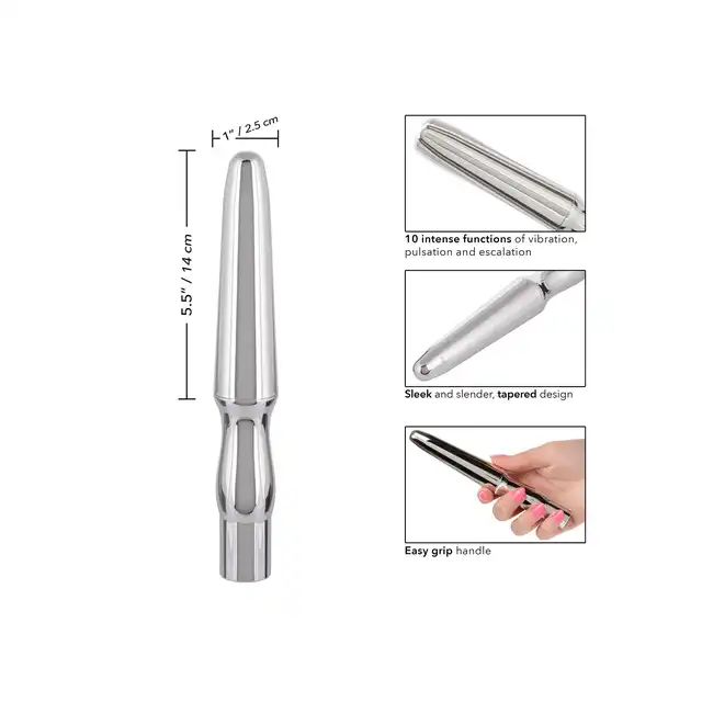 CalExotics - Rechargeable Anal Probe Silver. Smukły wibrator analny o wysokiej intensywności wibracji, satysfakcjonujące doznania