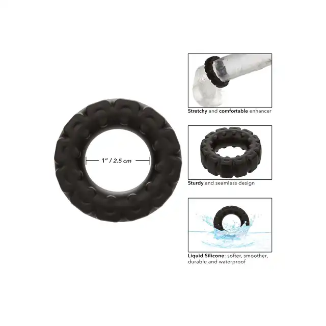 Calexotics - Alpha Prolong Tread Ring - czarny ring na penisa wykonany z silikonu. Popraw erekcję!