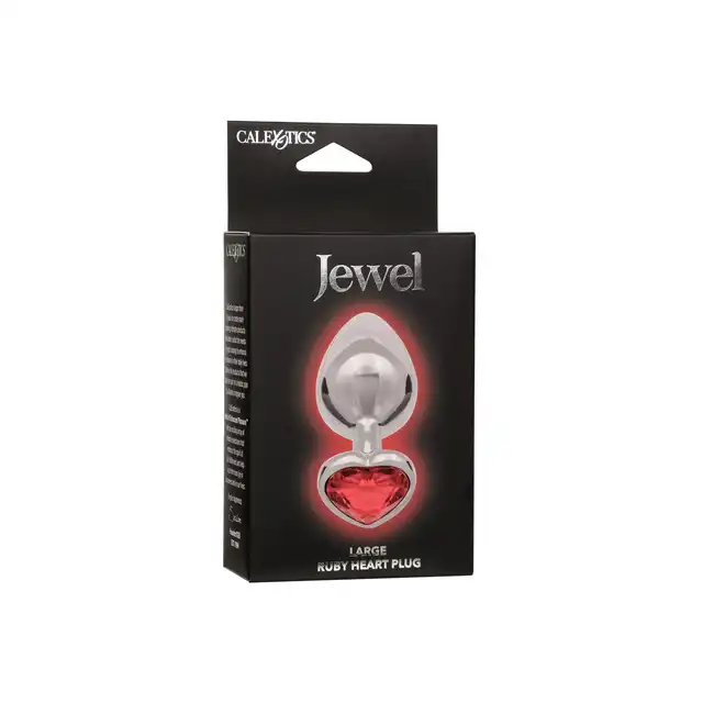 CalExotics - Jewel Large Ruby Heart Plug. Metalowy korek analny z czerwonym serduszkiem w podstawie, wtyczka o zaokrąglonym kształcie